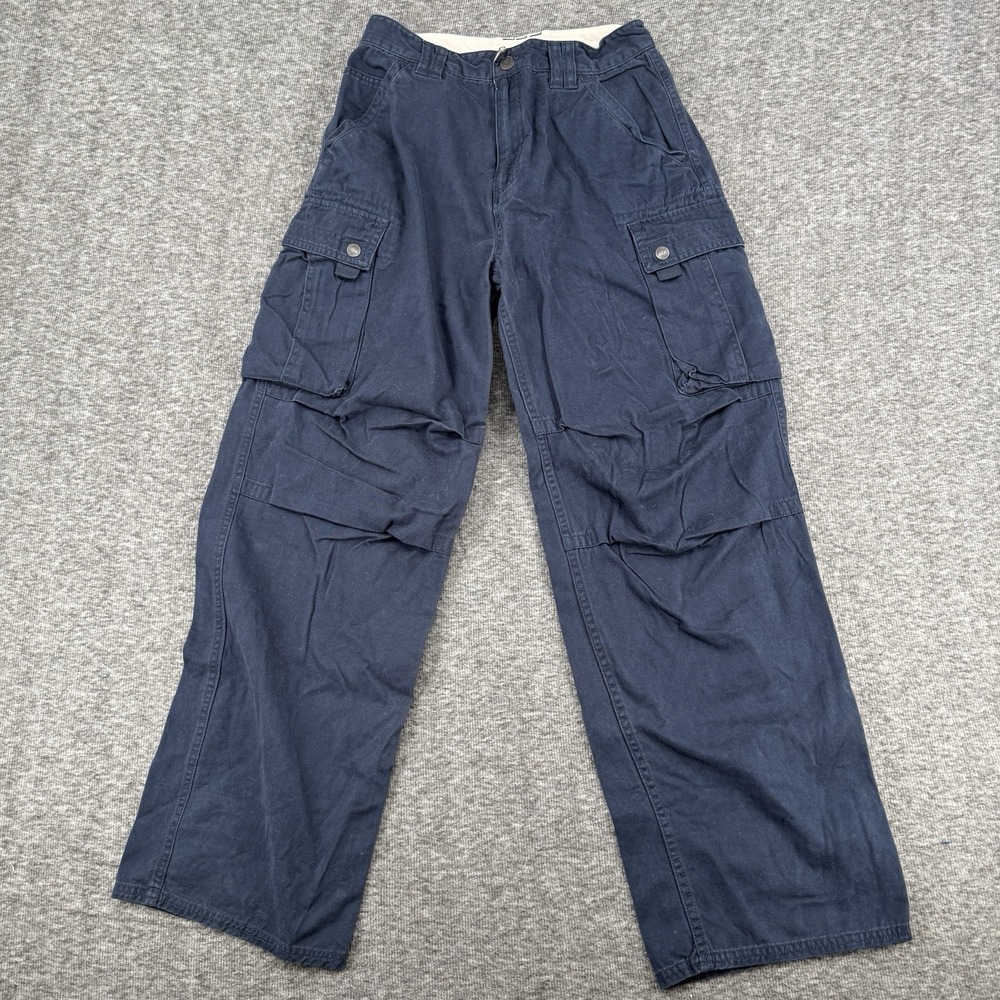 Eddie Bauer Boys Cargo Pants Navy Blue Size 16 Wide Leg Snap Pockets 100 Cotton